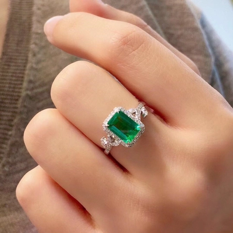 Anillo De Cobre Para Mujer Bañado En Oro Esmeralda Corte Princesa Circón Cuadrado Banda Abierta Ajustable Joyería Vintage Elegante