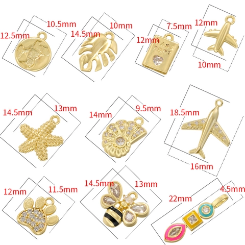 Pendants En Laiton Zircon Avion Passeport Abeille Étoile De Mer Patte D'Animal Émail Charmes Accessoires Bijoux DIY