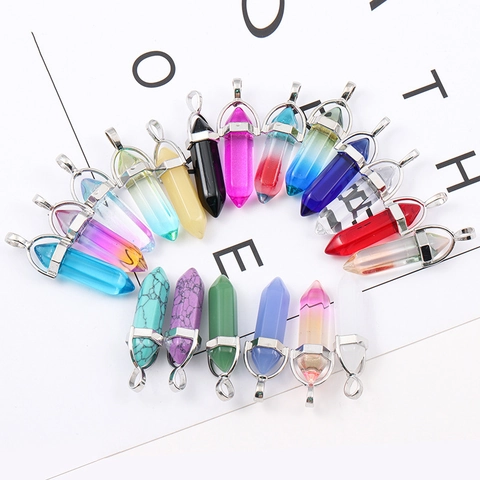 Collier Pendentif Pilier Hexagonal En Pierre Naturelle Cristal Pointe Prisme Bijoux Mode Accessoires Femmes Élégant