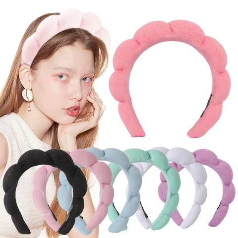 Padded Sponge Headband Velvet Towel Cloth Face Washing Makeup Skincare Cloud Bubble Braided Hair Band Wristbands Women