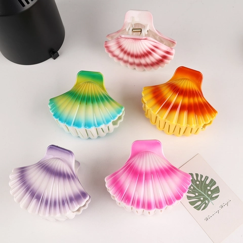 Pinza Para El Pelo Con Forma De Concha Degradado Plástico Acrílico Agarre Fuerte Accesorio Para El Cabello Mujeres Niñas