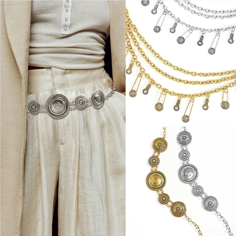 Retro Metal Waist Chain Belt For Women Bohemian Geometric Moon Leaf Flower Adjustable Link Body Jewelry