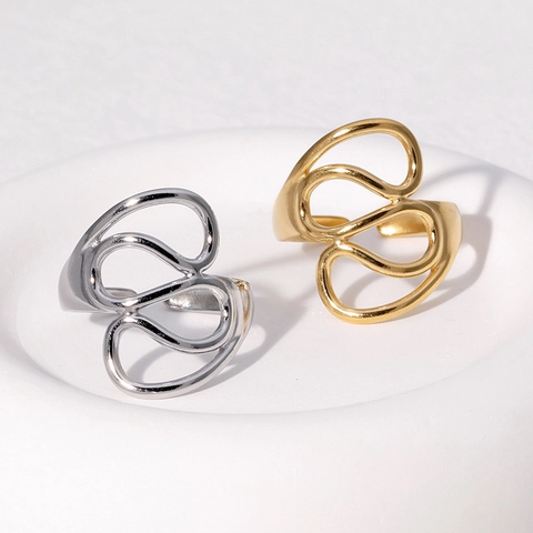 Anello In Acciaio Inossidabile Placcato Oro 18K Cavo Aerodinamico Geometrico Aperto Regolabile Gioielli Minimalisti