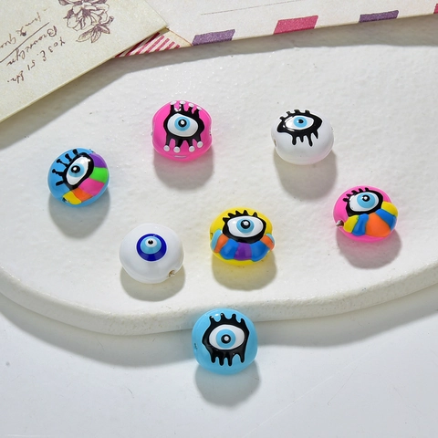 Perline In Resina Malocchio Tonde Piatte Per Creazione Gioielli Fai Da Te Collane Bracciali Orecchini Componenti Moda