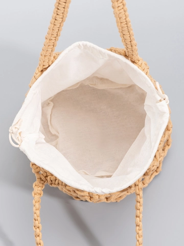 Borsa a Tracolla in Filo di Cotone Intrecciata a Mano per Donna Bohemian Hollow Out Beach Vacation Tote Con Coulisse