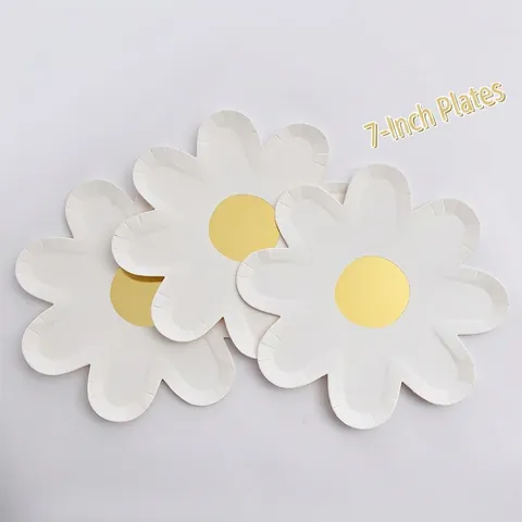 Daisy Flower Paper Plates Eco Friendly Disposable Tableware For Birthday Party Picnic Wedding Decoration Cute Floral Styling