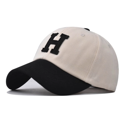 Washed Cotton Baseball Cap With Contrast Color H Letter Embroidery Adjustable Buckle Outdoor Sun Hat Retro Vintage