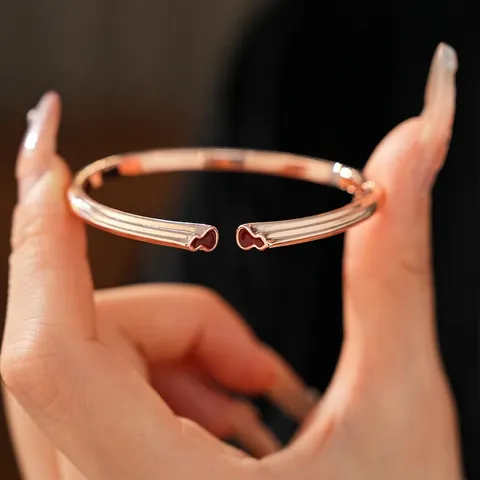 Bracciale Rigido In Rame Oro Rosa Con Smalto Rosso Forma Di Zucca Gioielli Eleganti Da Donna