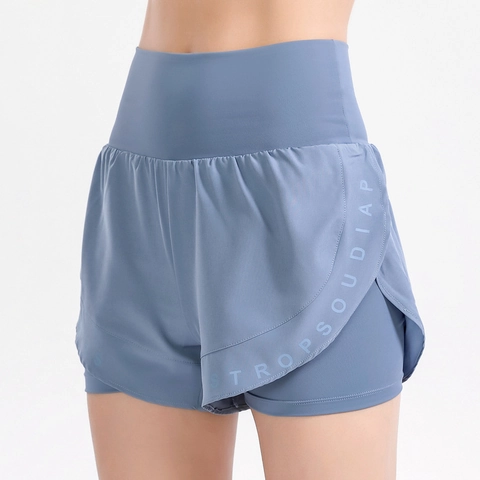 Women High Waist Sports Shorts Quick Dry Double Layer Running Fitness Yoga Workout Breathable Anti Exposure Letter Print