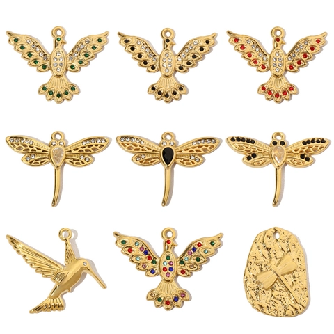 Dragonfly Bird Eagle Charms Pendants Stainless Steel Zircon Rhinestone DIY Jewelry Making Gold Plated Vintage Luxury
