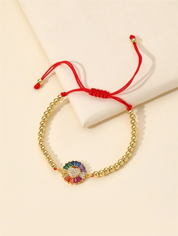 Heart Woven Bracelet With Colorful Zircon Copper Beads Adjustable Red Rope Bohemian Style Jewelry For Women Girls