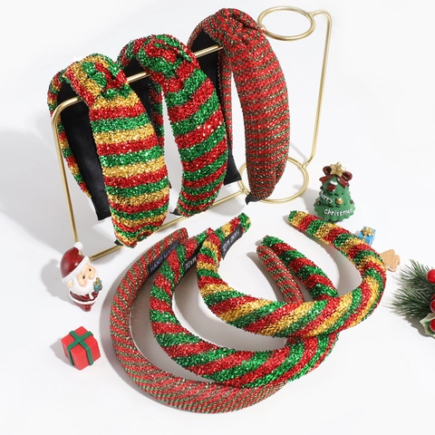 Cerchietto Per Capelli Nodo Di Natale Rosso Verde Oro Scintillante Metallico Accessorio Festivo Per Donna