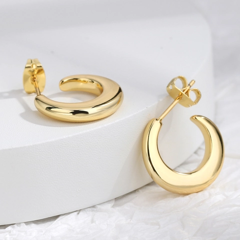 Orecchini A Cerchio A C Spessi Rame Placcato Oro Argento Con Perno In Argento Sterling 925 Lucidi Minimalisti Donne