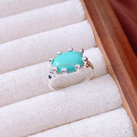 Vintage Adjustable Open Ring Women 18K Gold Plated Copper Oval Natural Stone Turquoise Lapis Lazuli Hammered Boho Style