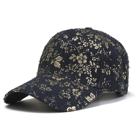 Vintage Baseballkappe Tweed Baumwolle Gold Blumendruck Sonnenschutz Distressed Outdoor Verstellbarer Hut Herren Damen