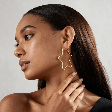 Hollow Star Hoop Earrings With 925 Sterling Silver Earring Post Copper Minimalist Geometric Chic Jewelry For Women