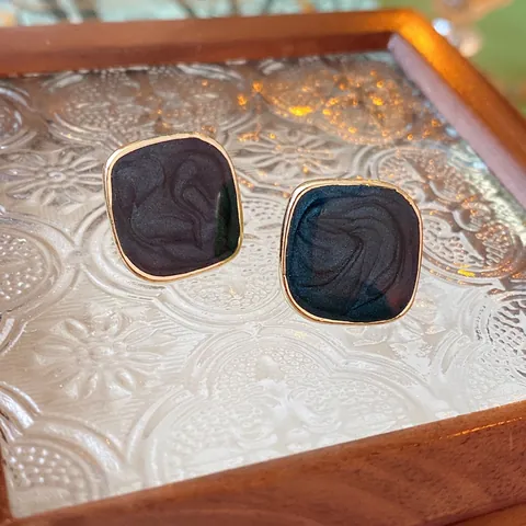 Square Stud Earrings Retro Enamel Marble Pattern Alloy With Silver Earring Post Chic Geometric Jewelry For Women