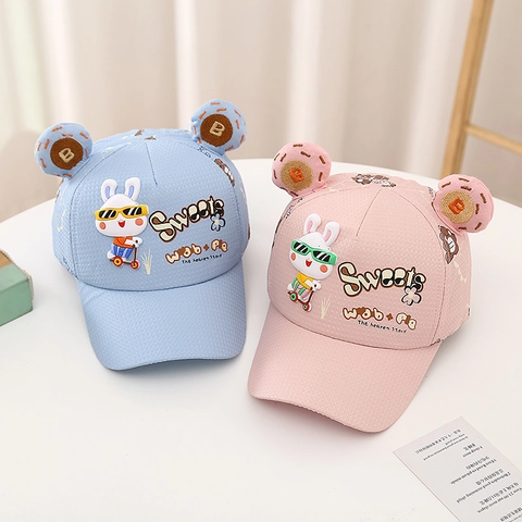 Casquette de Baseball Enfant Lapin Dessin Animé Coton Polyester Respirant Chapeau de Soleil Avec Oreilles 3D Extérieur