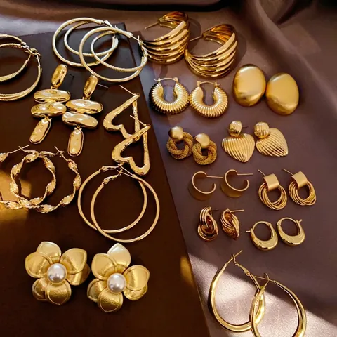 Pendientes De Aro Geométricos De Aleación Con Postes De Plata Multicapa Forma De Corazón Redondo Joyería De Moda Mujer