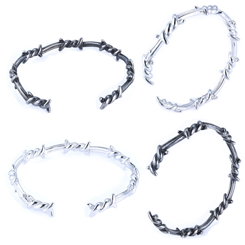Brazalete Abierto De Alambre De Espino De Acero Inoxidable Punk Gótico Ajustable Para Hombre Mujer Estilo Industrial