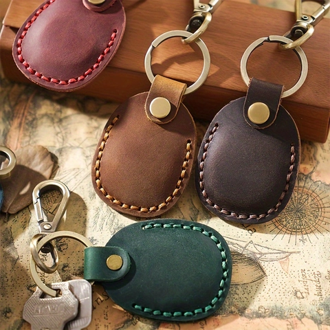 Vintage Leather Tracker Case Keychain For Protective Cover For Pets Kids Elderly Key Ring Holder Access Card Sleeve Protective Case