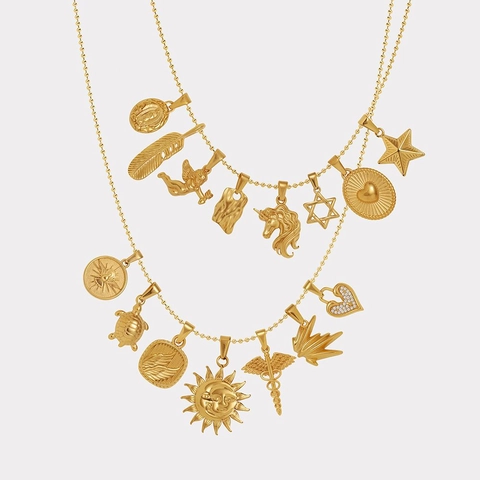 Collana Boho Vintage Placcata Oro Acciaio Inossidabile Ciondoli Unicorno Sole Cuore Angelo Gioielli Retrò Per Donne Ragazze