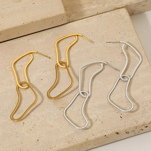 Geometric Curved Earrings Stainless Steel Irregular Interlocking Rings Minimalist Hip Hop Style Women Jewelry Accessory