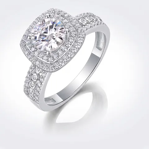 Luxus 925 Sterlingsilber Moissanit Halo Ring Für Damen Kissen Schliff Funkelnde Zirkonia Eingelegt Hochzeit Verlobung Schmuck Geschenk