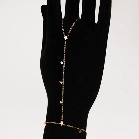 Stainless Steel Star Hand Harness Bracelet Finger Ring Link Chain Five Pointed Star Pendant Minimalist Jewelry For Women