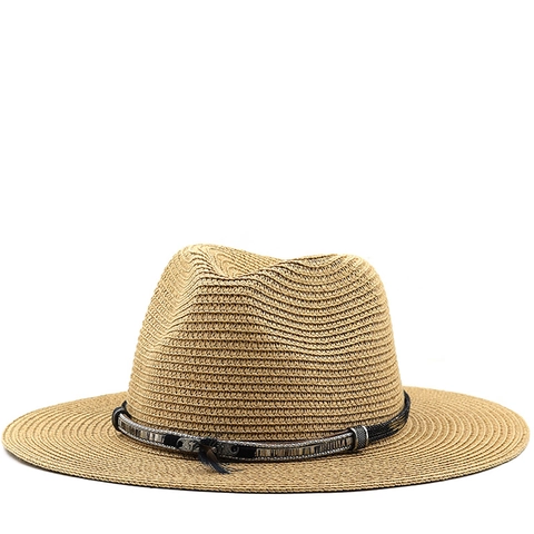 Straw Fedora Hat Summer Sun Protection Beach Vacation Retro Western Style With Metal Buckle And Feather Decor For Men Women