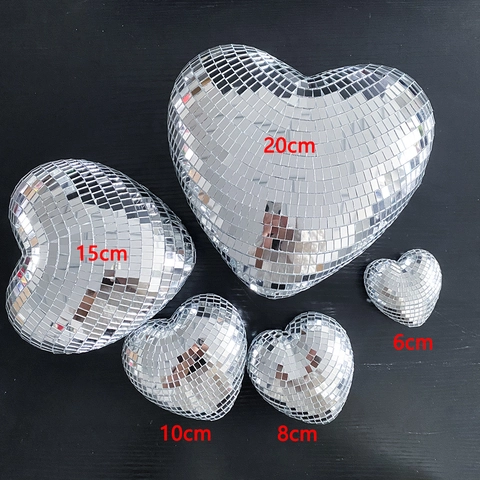 Heart Shaped Disco Ball Hanging Ornament Reflective Mirror Glass Tiles Sparkling Party Decor Christmas Tree Decoration