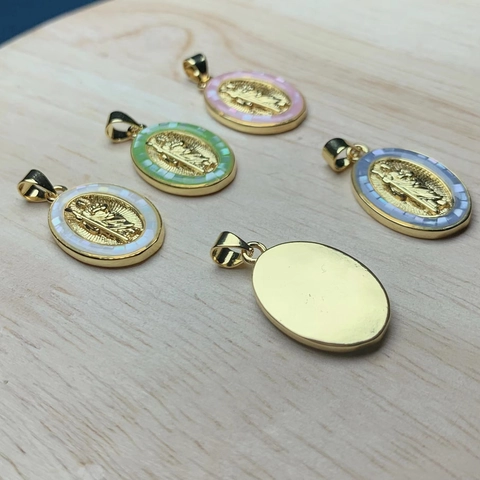 St Jude Jesus Religious Oval Pendant 18K Gold Plated Copper Shell Zircon Elegant Jewelry Charm For Women