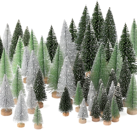 Mini Weihnachtsbäume Mit Holzsockel Künstliche Sisal Schnee Frost Ornamente Für Tischplatte Haus Feiertag Party Dekor