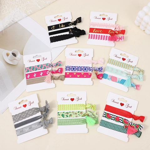 Knotted Elastic Hair Bands Printed Fabric Ponytail Holders With Tassels And Charms Hair Accessories For Women Girls