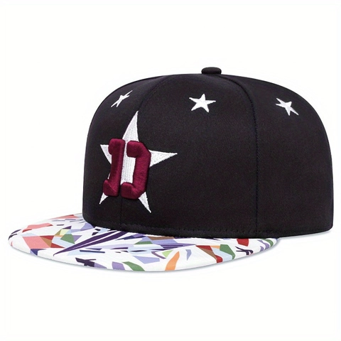 Snapback Hip-Hop-Hut Acryl Bestickter Stern Nummer Flacher Schirm Streetwear Verstellbar Für Herren Damen
