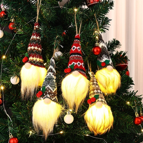 Ornamenti Appesi Gnomo Di Natale LED Luminoso Bambola Senza Volto In Maglia Decorazione Albero Di Natale Stile Nordico