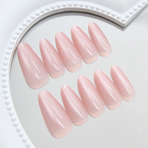 Faux Ongles à Presser Rose Œil de Chat Faits à la Main Mi-Long Forme d'Amande Amovibles pour Femmes Décor