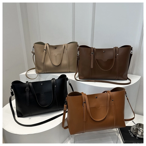 Borsa Tote Grande Da Donna In Pelle PU Minimalista Borsa A Tracolla Da Pendolare Tasca Anteriore Tracolla Regolabile
