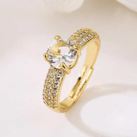 Herz Zirkon Offener Ring Gold Vergoldet Kupfer Verstellbares Band Mode Schmuck Für Frauen Zirkonia Geschenk