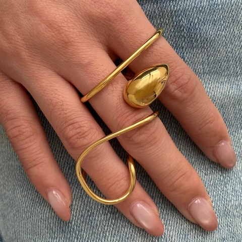 Minimalist Irregular Line Cross Double Finger Rings 316 Stainless Steel Geometric Abstract Wave Design For Women