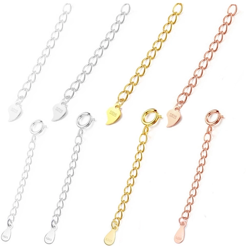 Extension Chain S925 Sterling Silver DIY Jewelry Necklace Bracelet Extender With Heart Waterdrop Charm Tail