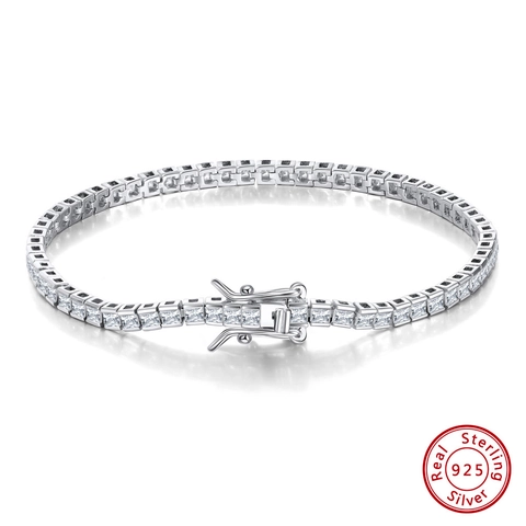 Bracciale Tennis in Argento Sterling 925 per Donna Lusso Zirconia Quadrata Catena Hip Hop Placcato Oro Bianco Gioielli Regalo