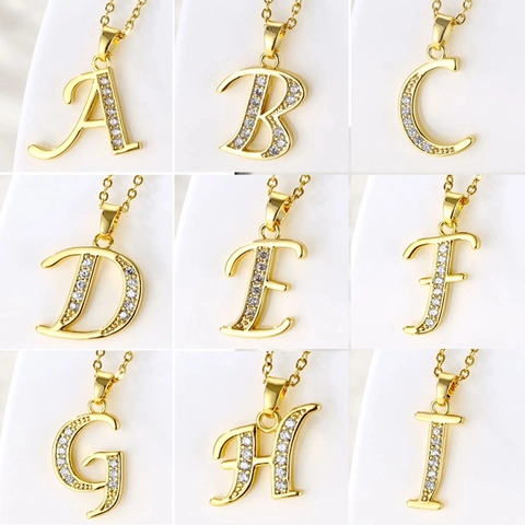 Stainless Steel Necklace Gold Plated Zircon Alphabet Letter Pendant Jewelry For Women Minimalist Cross Chain