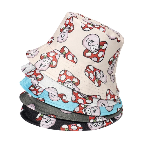 Chapeau Bob Dessin Animé Champignon Ananas Imprimé Polyester Pare-Soleil Extérieur Été Pour Femmes Étudiants