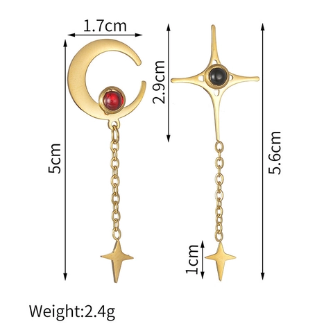 Vintage Edelstahl Stern Mond Asymmetrische Quaste Hängeohrringe Für Damen Vergoldet Strass Himmlischer Schmuck