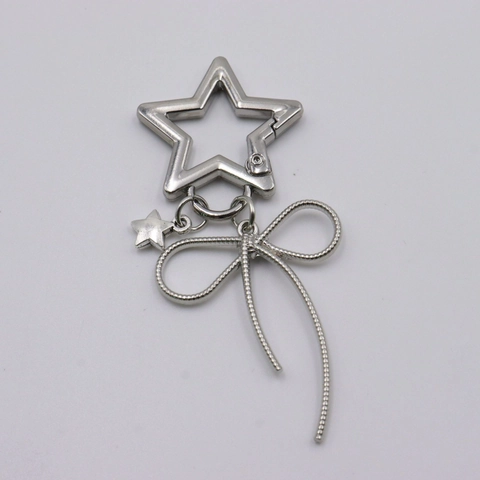 Llavero De Metal Colgante Para Bolso Con Soporte Labiales Espejo Forma Corazón Estrella Lazo Borla De Malla Larga