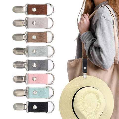 PU Leather Travel Hat Clip Portable Outdoor Bag Accessory Cap Holder With Metal Ring And Durable Clip For Hiking Beach Trips