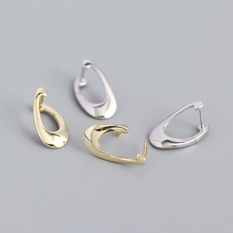 Geometric U-Shape Hoop Earrings 925 Sterling Silver Irregular Minimalist French Style Jewelry For Women