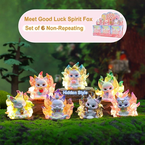 Glowing Multi-Tailed Fox Blind Box Figurine Translucent Resin Kitsune Desk Ornament Mythological Cartoon Lucky Mascot Decoration