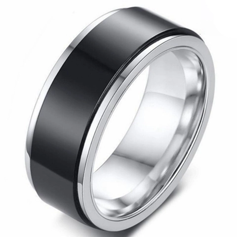 Vintage Stainless Steel Spinner Ring For Men Women Rotatable Matte Finish Black Silver Tone Plain Band Jewelry Comfort Fit